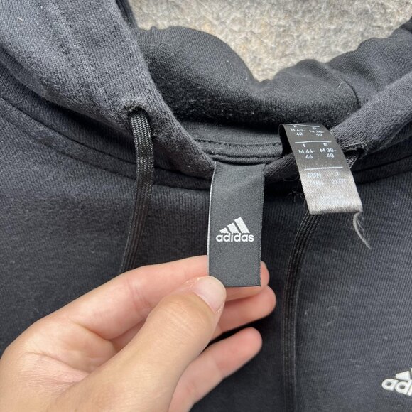 Adidas Hoodie Womens Medium Black Cropped Pullover Logo Sweatshirt H64967 - Picture 7 of 12